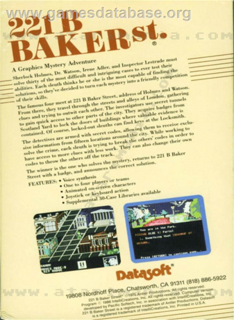 221 B Baker St. - Atari 8-bit - Artwork - Box Back