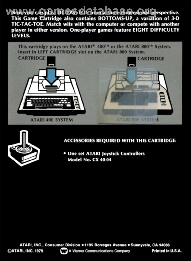 3D Tic-Tac-Toe - Atari 8-bit - Artwork - Box Back