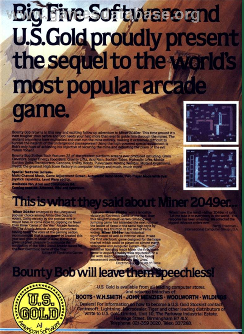 Bounty Bob Strikes Back - Atari 8-bit - Artwork - Box Back
