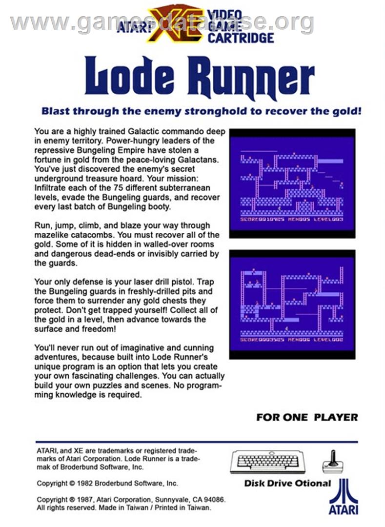 Championship Lode Runner - Atari 8-bit - Artwork - Box Back