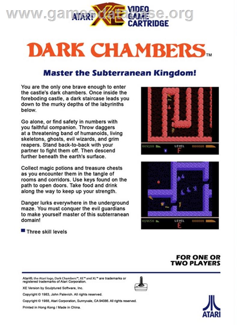 Dark Chambers - Atari 8-bit - Artwork - Box Back