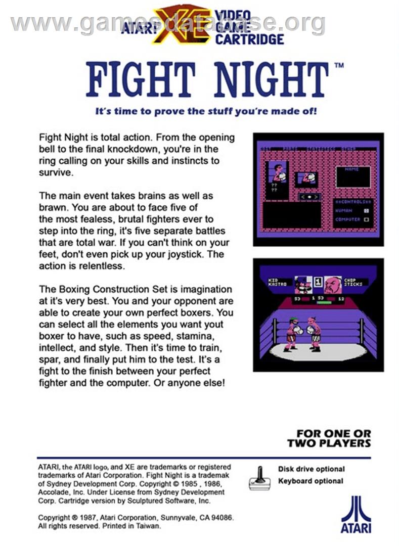 Fight Night - Atari 8-bit - Artwork - Box Back