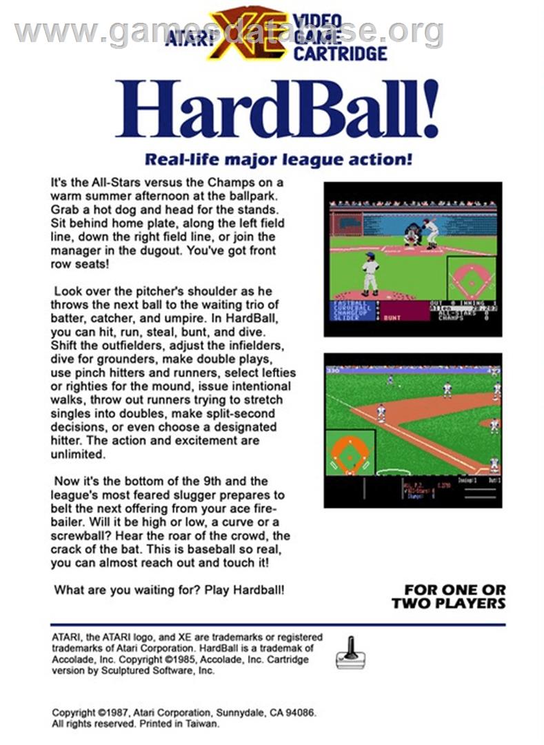 HardBall - Atari 8-bit - Artwork - Box Back
