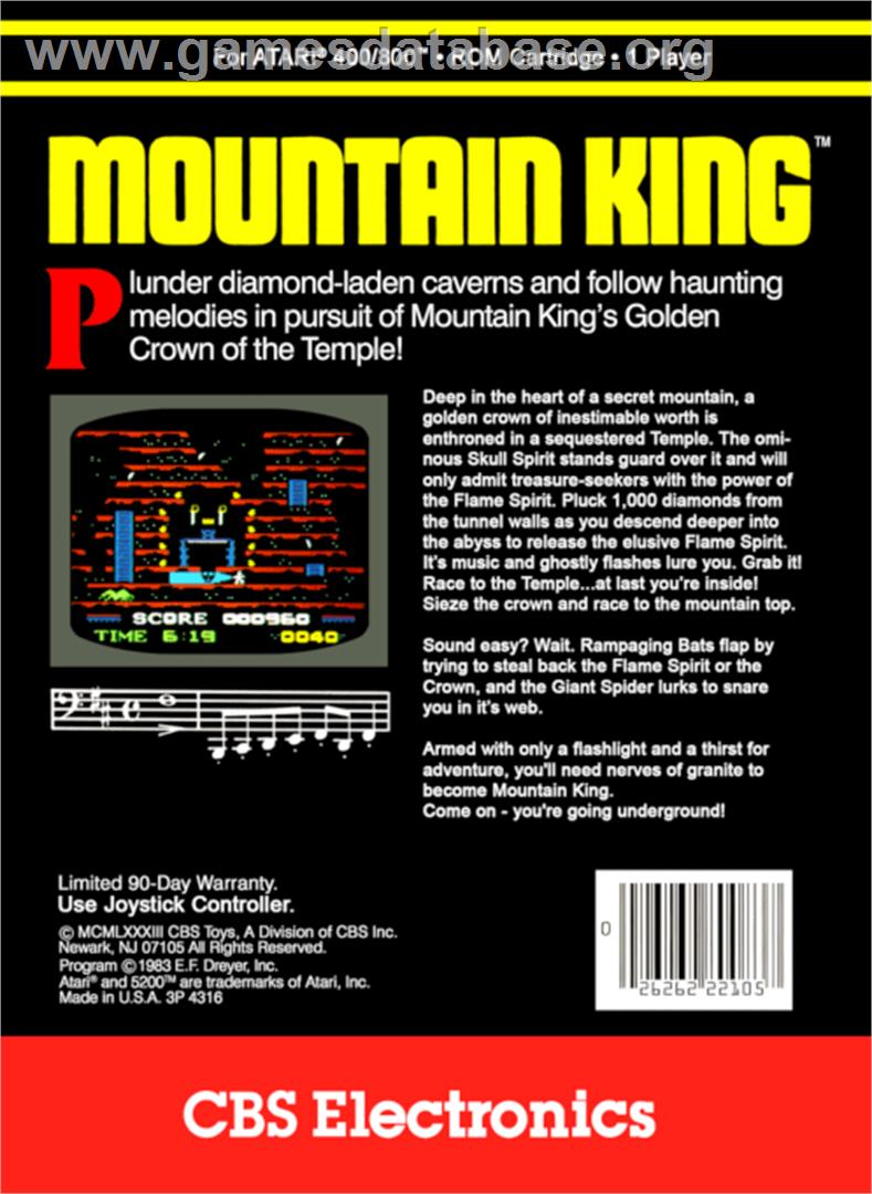 Mountain King - Atari 8-bit - Artwork - Box Back