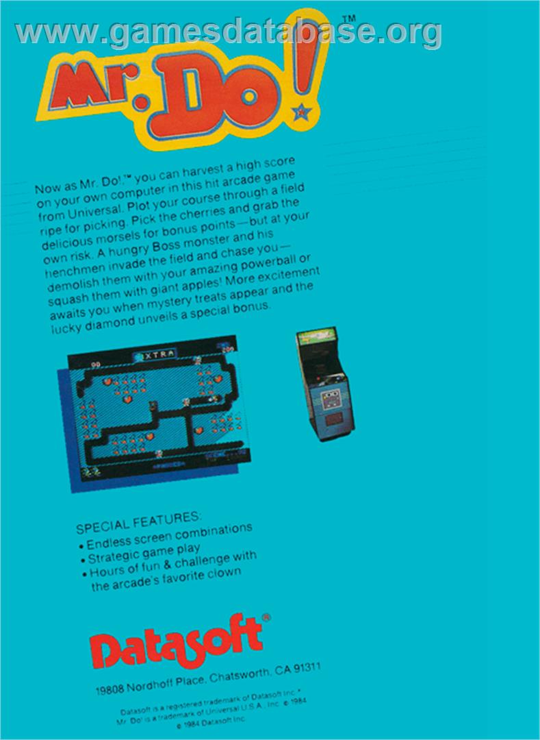 Mr. Do! - Atari 8-bit - Artwork - Box Back