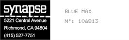 Top of cartridge artwork for Blue Max on the Atari 8-bit.