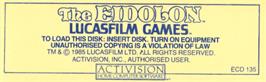 Top of cartridge artwork for Eidolon on the Atari 8-bit.