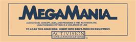 Top of cartridge artwork for Megamania on the Atari 8-bit.