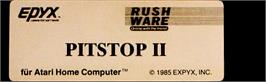 Top of cartridge artwork for Pitstop 2 on the Atari 8-bit.