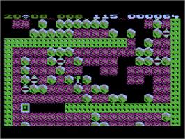 In game image of Boulder Dash on the Atari 8-bit.