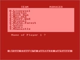 In game image of Brian Clough's Football Fortunes on the Atari 8-bit.