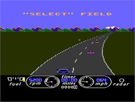 In game image of Great American Cross-Country Road Race on the Atari 8-bit.