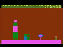 In game image of Journey to the Planets on the Atari 8-bit.