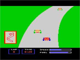 In game image of Pitstop on the Atari 8-bit.
