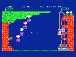 In game image of Pooyan on the Atari 8-bit.