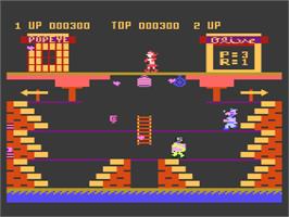 In game image of Popeye on the Atari 8-bit.