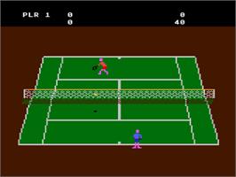 In game image of RealSports Tennis on the Atari 8-bit.