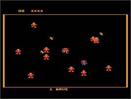 In game image of Robotron on the Atari 8-bit.