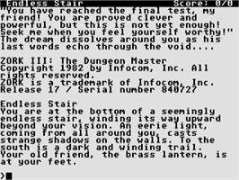 In game image of Zork III: The Dungeon Master on the Atari 8-bit.