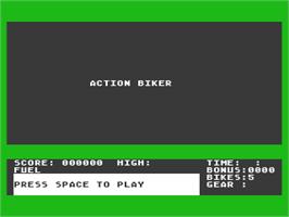 Title screen of Action Biker on the Atari 8-bit.