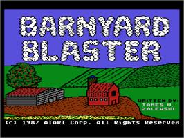 Title screen of Barnyard Blaster on the Atari 8-bit.