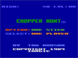 Title screen of Chopper Hunt on the Atari 8-bit.