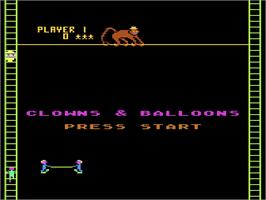 Title screen of Clowns & Balloons on the Atari 8-bit.