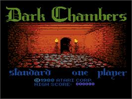 Title screen of Dark Chambers on the Atari 8-bit.