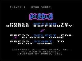 Title screen of Dig Dug on the Atari 8-bit.