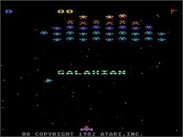 Title screen of Galaxian on the Atari 8-bit.