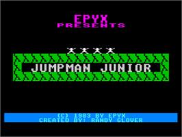 Title screen of Jumpman Junior on the Atari 8-bit.
