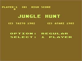 Title screen of Jungle Hunt on the Atari 8-bit.