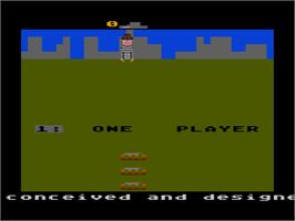 Title screen of Kaboom on the Atari 8-bit.