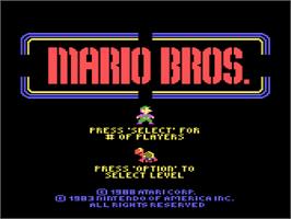Title screen of Mario Bros. on the Atari 8-bit.