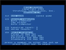Title screen of Mech Brigade on the Atari 8-bit.