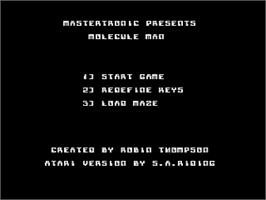 Title screen of Molecule Man on the Atari 8-bit.