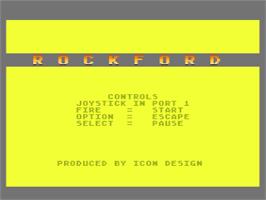 Title screen of Rockford: The Arcade Game on the Atari 8-bit.