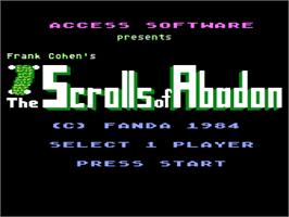 Title screen of Scrolls of Abadon on the Atari 8-bit.