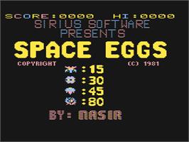 Title screen of Space Eggs on the Atari 8-bit.