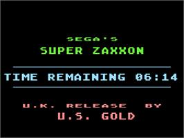 Title screen of Super Zaxxon on the Atari 8-bit.