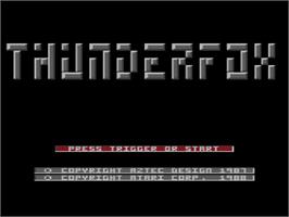 Title screen of Thunder Fox on the Atari 8-bit.
