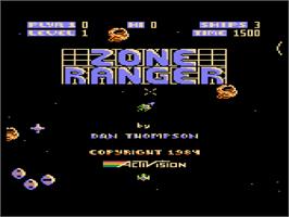 Title screen of Zone Ranger on the Atari 8-bit.