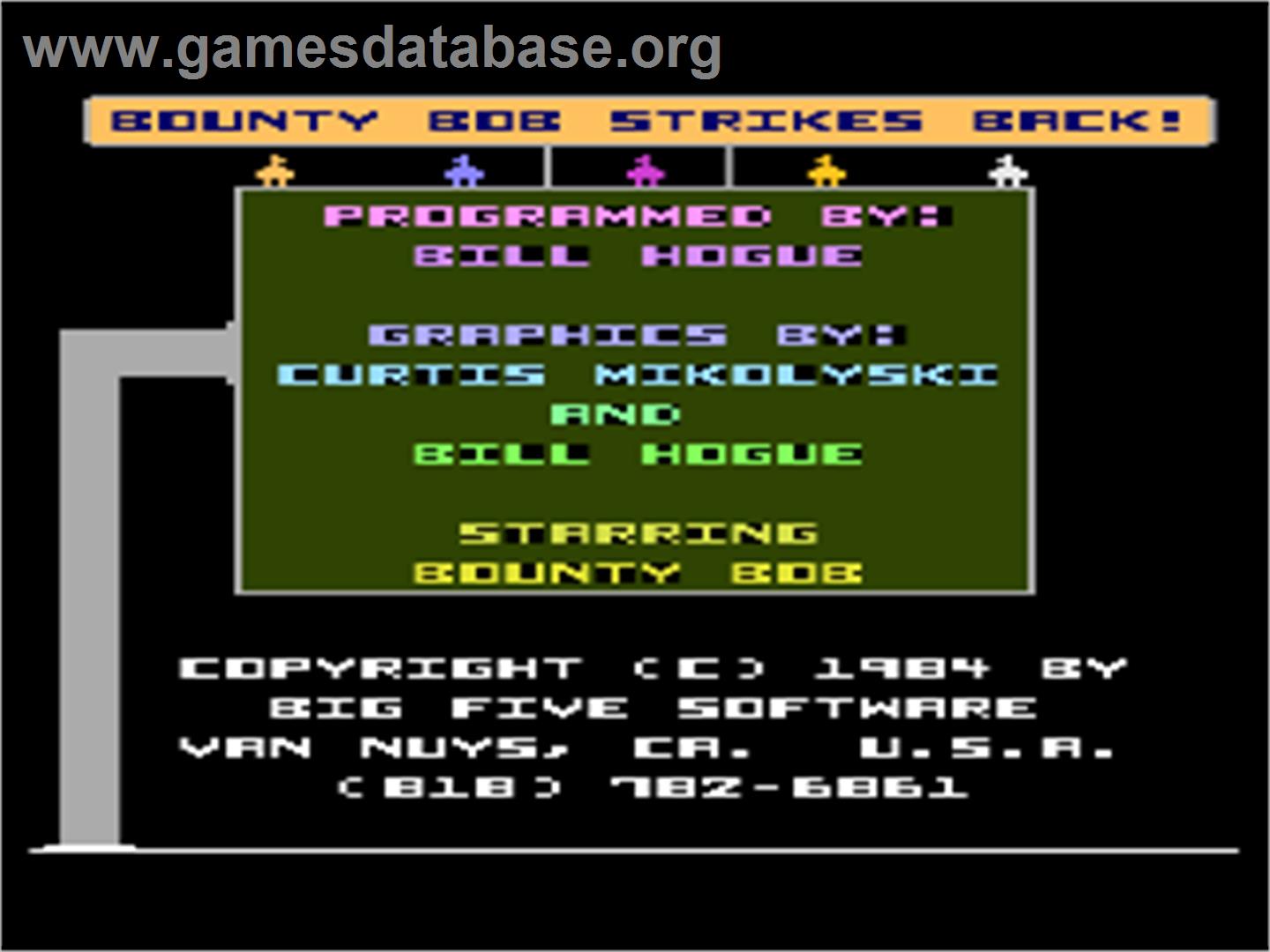 Bounty Bob Strikes Back - Atari 8-bit - Artwork - Title Screen