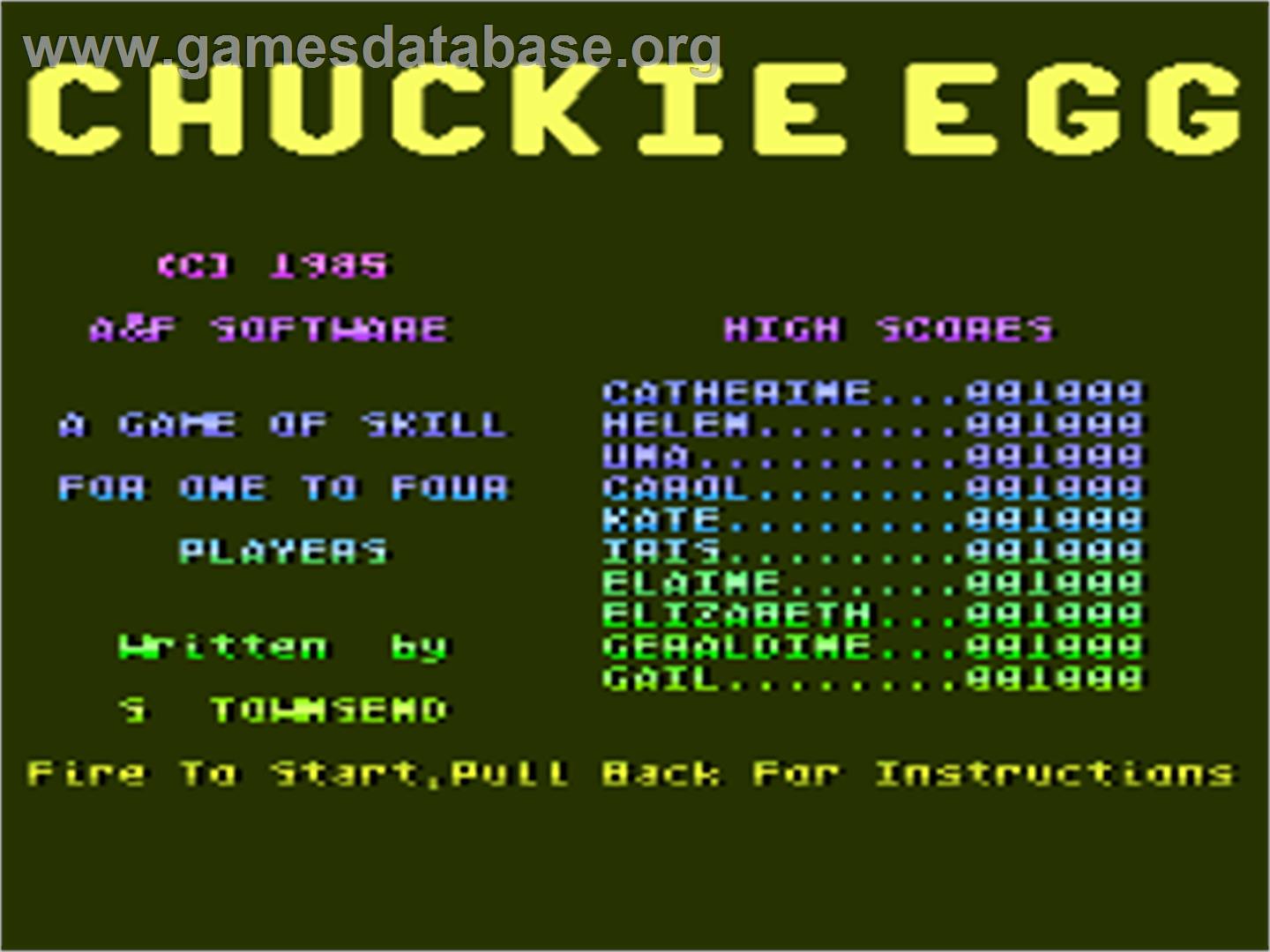 Chuckie Egg - Atari 8-bit - Artwork - Title Screen