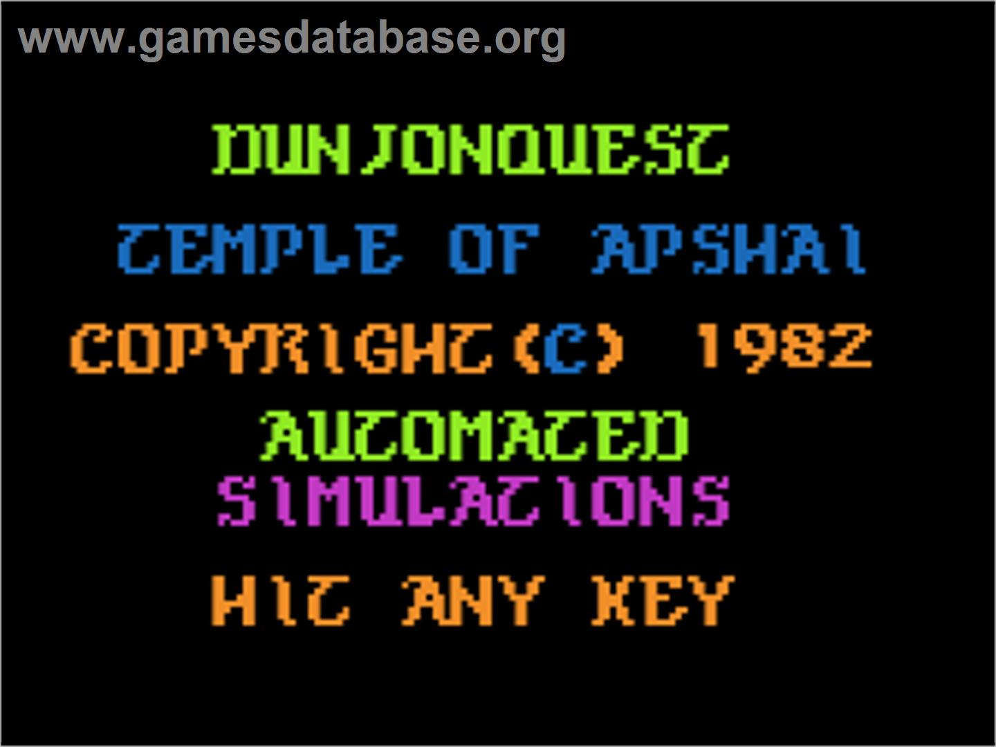 Dunjonquest: Upper Reaches of Apshai - Atari 8-bit - Artwork - Title Screen