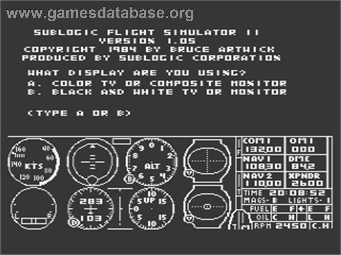 Flight Simulator 2 - Atari 8-bit - Artwork - Title Screen