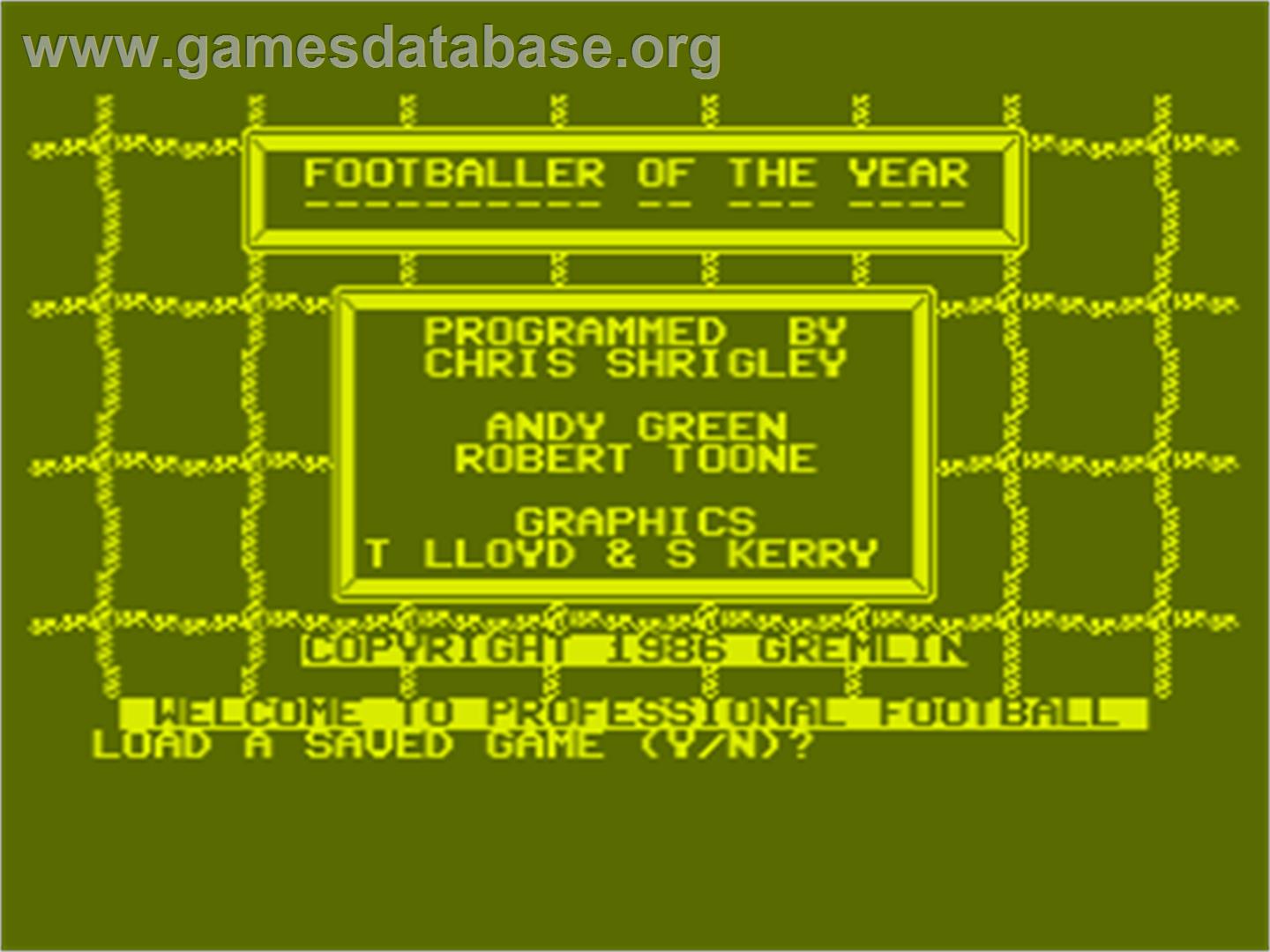 Footballer of the Year - Atari 8-bit - Artwork - Title Screen