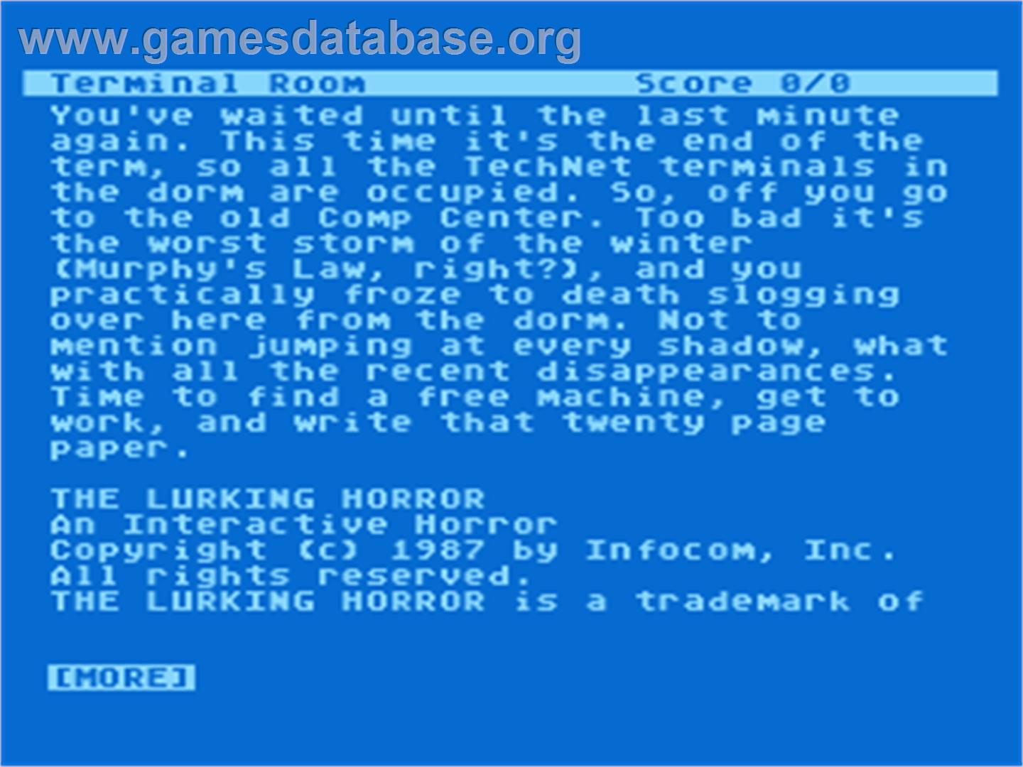 Lurking Horror - Atari 8-bit - Artwork - Title Screen