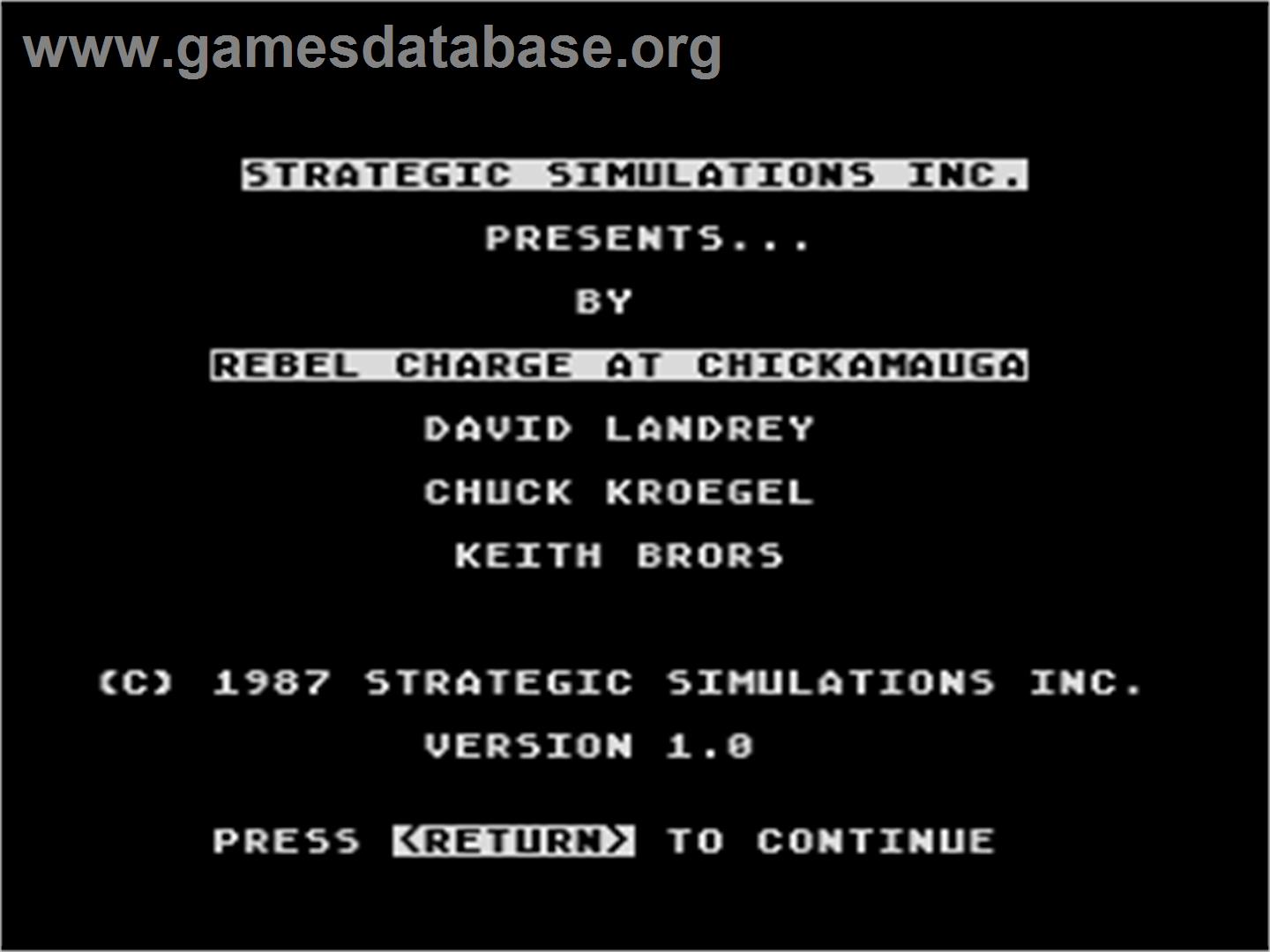 Rebel Charge at Chickamauga - Atari 8-bit - Artwork - Title Screen
