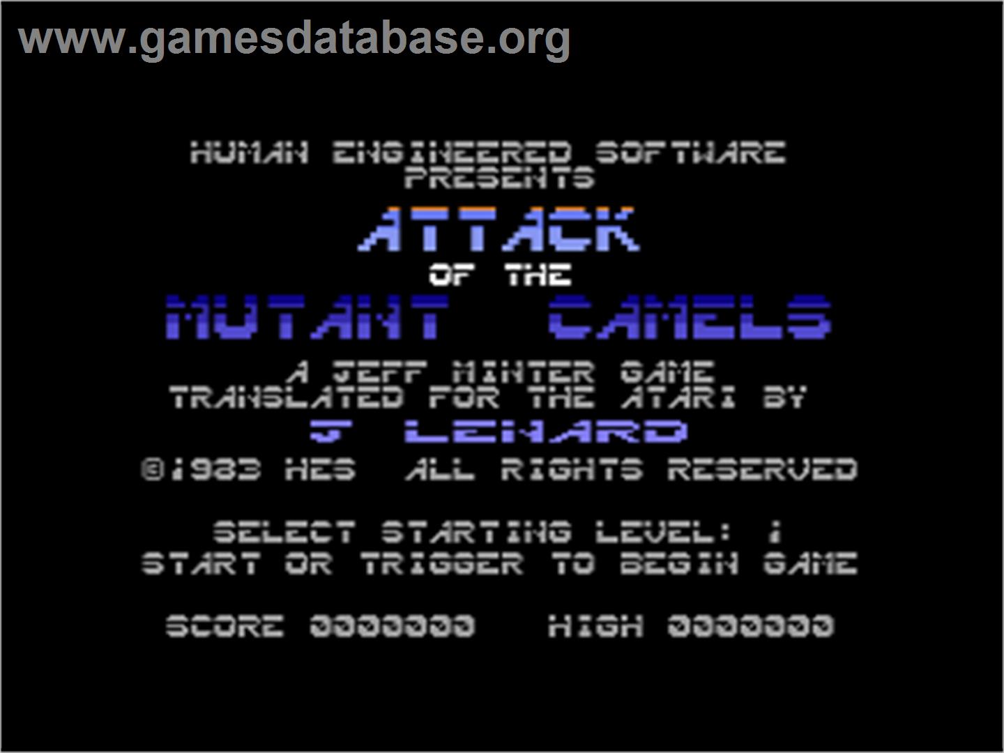 Return of the Mutant Camels - Atari 8-bit - Artwork - Title Screen